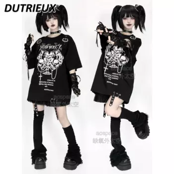 Женские топы с короткими рукавами, летняя и осенняя футболка с круглым вырезом, модная повседневная свободная футболка, футболка большого размера в японском стиле для женщин