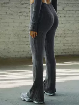 Женские трикотажные брюки в рубчик для йоги с высокой талией, облегающие леггинсы для тренировок, расклешенные брюки