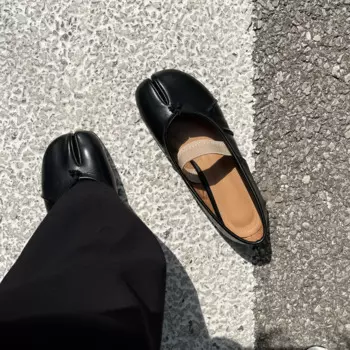 Женские туфли на плоской подошве, черные балетки из искусственной кожи с разрезом, размер 44, Туфли Мэри Джейн, женские туфли