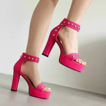 Женские туфли на высоком каблуке, летние туфли из искусственной кожи на платформе, с открытым носком и пряжкой, большие размеры, 2024