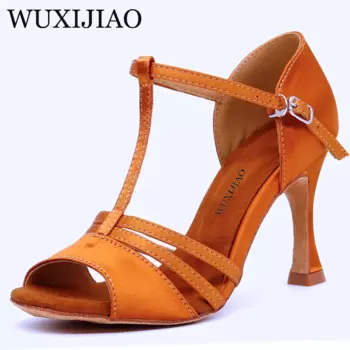 Женские туфли WUXIJIAO для латиноамериканских танцев, фланелевые сандалии для сальсы, бальные туфли для вечерние, танго, на каблуке 9 см