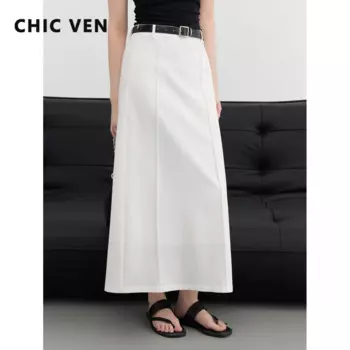 Женские юбки CHIC VEN A Line, свободная повседневная белая длинная юбка с высокой талией, прямые юбки для девочек, летние летние офисные женские юбки 2023,