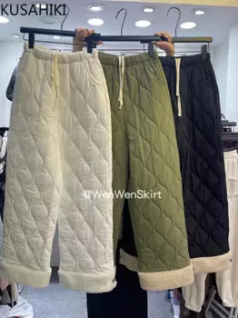 Женские утепленные повседневные длинные брюки, на шнуровке, с высокой талией