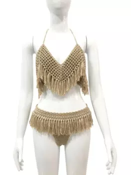 Женские Вязаные Бикини с кисточками, комплекты сексуальных купальников на шнуровке, бикини, бразильские женские бриллиантовые стринги, сексуальные женские трусики