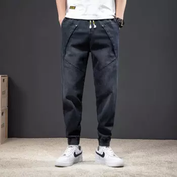 Женские весенние джинсы-шаровары, мужские тянущиеся джинсовые брюки, уличная одежда, черные джоггеры, мужские повседневные мешковатые джинсы, брюки 6XL, 7XL, 8XL