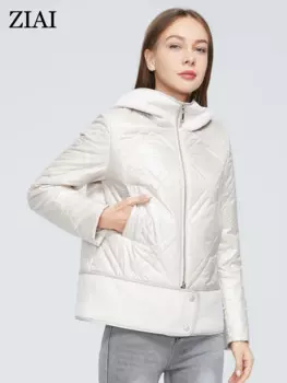 Женские весенние куртки ZIAI 2022, дизайнерская коллекция, короткая женская куртка, Повседневная парка с меховой прострочкой и капюшоном, Женское пальто