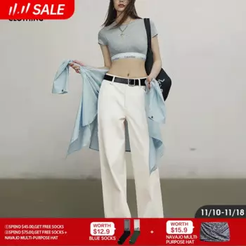 Женские винтажные прямые брюки Maden, белые повседневные брюки из хлопка с высокой талией