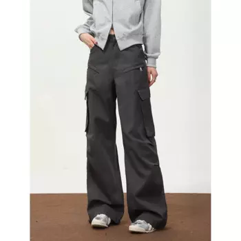 Женские винтажные серые свободные уличные джинсы с высокой талией, мешковатые джинсы, спортивные широкие брюки с карманами в стиле ретро Y2K