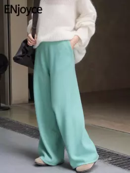 Женские винтажные шерстяные вязаные брюки с широкими штанинами, Осень-зима 2024, женская уличная одежда, повседневные Теплые Мешковатые брюки с высокой талией, спортивные штаны