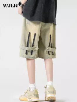 Женские винтажные свободные джинсовые шорты в стиле Харадзюку с высокой талией и поясом 2024 летние мешковатые джинсовые шорты с широкими штанинами Y2K