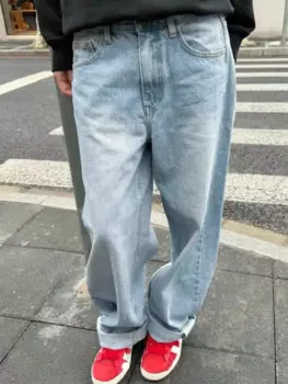 Женские винтажные свободные джинсы в американском стиле, летние модные прямые джинсовые брюки с высокой талией и карманами, мешковатые брюки