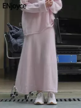 Женские вязаные юбки из мохера и шерсти, весна-осень 2024, корейская мода, эластичные полуюбки с высокой талией, повседневная свободная юбка-зонтик, юбка карандаш