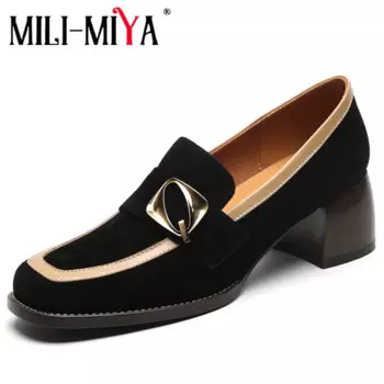 Женские замшевые туфли-лодочки MILI-MIYA, удобные повседневные туфли ручной работы на толстом каблуке, с круглым носком, без застежки, большие размеры 34-40