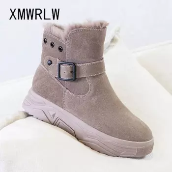 Женские зимние ботинки XMWRLW, теплая плюшевая зимняя обувь, ботильоны для женщин, зимние ботинки на резиновой подошве, модные женские зимние ботинки с пряжкой