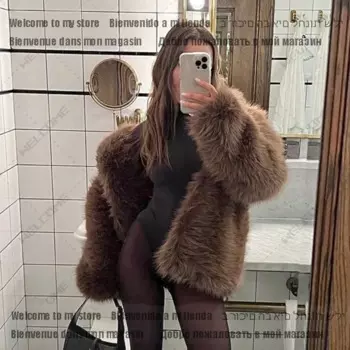 Женские зимние лохматые пальто, толстое теплое длинное пальто из лисьего меха, верхняя одежда, модная пушистая куртка из искусственного меха