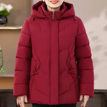 Женские зимние пальто среднего возраста, толстые теплые короткие парки с капюшоном, 2024, элегантная свободная верхняя одежда, женские куртки
