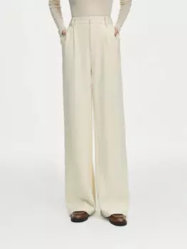 Женские зимние плотные брюки FSLE с высокой талией, бежевые прямые брюки полной длины, женские длинные трикотажные брюки 24FS14465