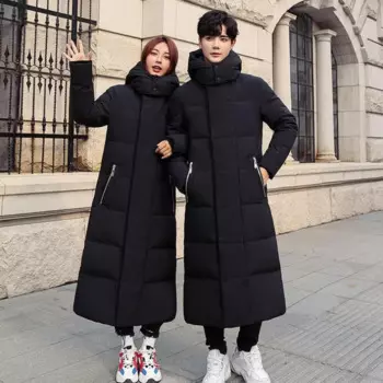 Женские зимние толстые теплые хлопковые пуховики, пальто унисекс, уличная одежда, трендовая однотонная повседневная длинная куртка с капюшоном, верхняя одежда