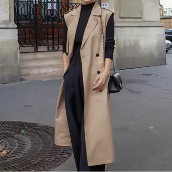 Женский 2023 новый модный элегантный плащ без рукавов пальто для весны и осени офисная Дамская верхняя одежда длинная жилетка куртка