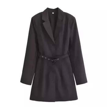 Женский 2024, новый шикарный модный тонкий повседневный однобортный костюм с поясом, мини-платье в стиле ретро, женское платье с длинными рукавами