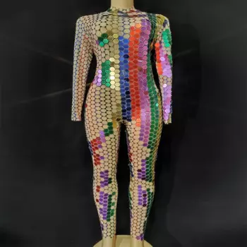 Женский эластичный комбинезон с длинными рукавами