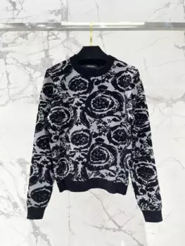 Женский элегантный шикарный жаккардовый пуловер с круглым вырезом и длинным рукавом