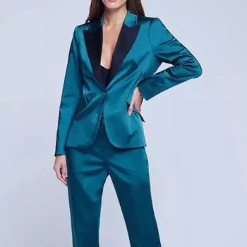 Женский Атласный Костюм с отрезным воротником, удобный и облегающий костюм из двух предметов, новинка 2024, простой костюм на одной пуговице (пиджак и брюки)