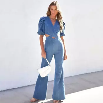 Женский Ажурный комбинезон с V-образным вырезом и высокой талией