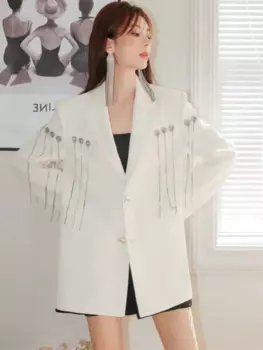 Женский белый блейзер Insozkdg, весна/осень 2024, новый дизайн, уникальный свободный высококачественный пиджак в Корейском стиле, модное пальто высокого качества