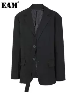 Женский блейзер большого размера [EAM], Белый Свободный Повседневный блейзер с длинным рукавом и отложным воротником, большого размера, 1DF3280, весна-осень 2024