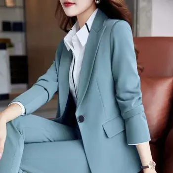 Женский блейзер брючный костюм офисный Женский Повседневный деловой комплект из 2 предметов Женская модная рабочая одежда брюки костюм Тонкий деловой костюм