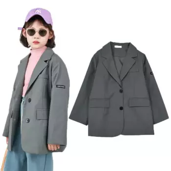 Женский блейзер, длинное пальто с надписью на пуговицах для девочек, новинка 2023, куртки в Корейском стиле, костюмы, одежда