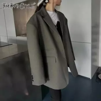 Женский блейзер на пуговицах TWOTWINSTYLE, черный однотонный Повседневный блейзер с карманами, отложным воротником и длинным рукавом, на пуговицах,