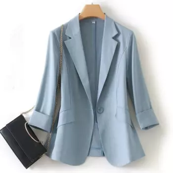 Женский блейзер с рукавами в семь минут, льняной офисный деловой костюм в Корейском стиле, весна-лето 2024