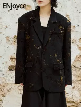 Женский блейзер с винтажным принтом, осень 2024, блейзер с отложным воротником с вырезом, Женская деловая куртка, топ женский, осінній жіночий одяг