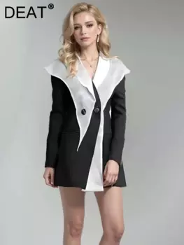 Женский блейзер в стиле пэчворк DEAT, двубортный пиджак с отложным воротником и длинным рукавом, Костюмные куртки, лето 2024, CPDB137