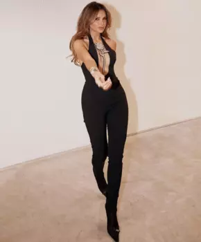 Женский Блестящий Комбинезон с V-образным вырезом и бриллиантами