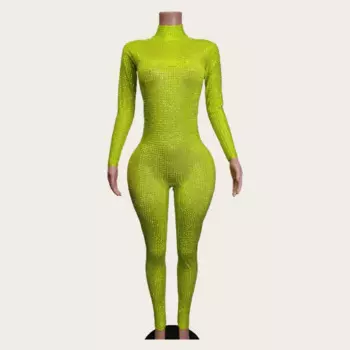 Женский Блестящий комбинезон знаменитости с длинным рукавом