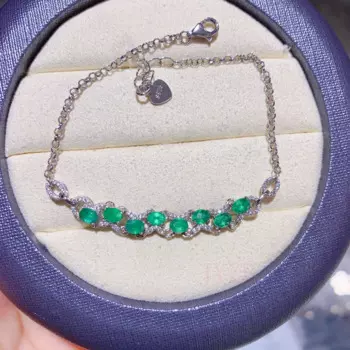 Женский браслет из серебра 100% пробы с натуральным изумрудом