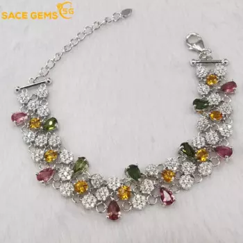 Женский браслет из серебра 100% пробы с турмалином