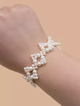 Женский браслет из серебра 925 пробы, с круглым жемчугом 5-6 мм