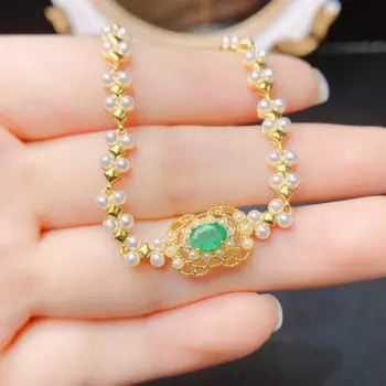 Женский браслет из серебра 925 пробы с искусственным изумрудом