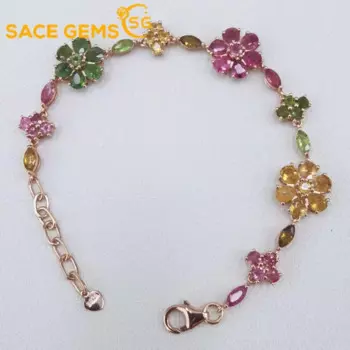 Женский браслет из серебра 925 пробы с натуральным турмалином