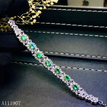 Женский браслет из серебра 925 пробы с натуральным изумрудом