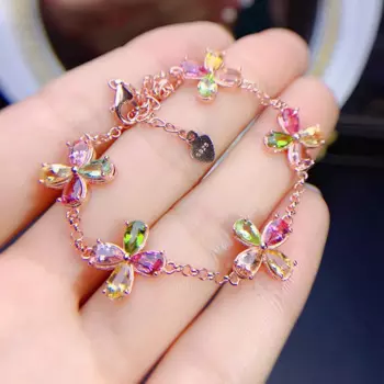 Женский браслет из серебра 925 пробы с натуральным турмалином