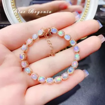 Женский браслет из серебра 925 пробы с натуральным опалом, 20 шт., 4 Х5 мм