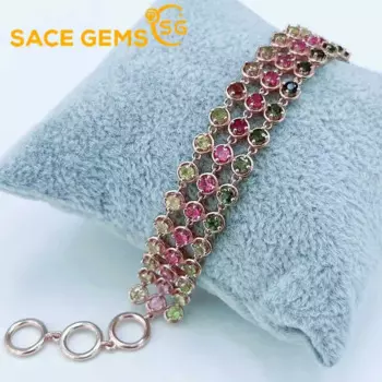 Женский браслет из серебра 925 пробы с натуральным турмалином