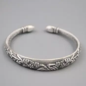 Женский браслет из серебра 925 пробы с фигуркой цветка, 55-60 мм, 34-36 г