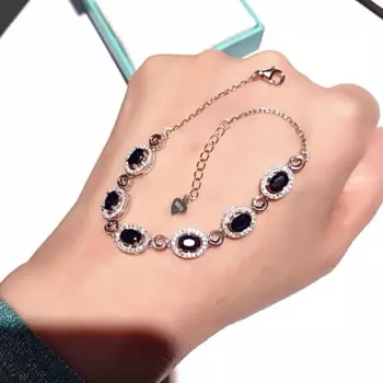 Женский браслет из серебра 925 пробы с натуральным сапфиром