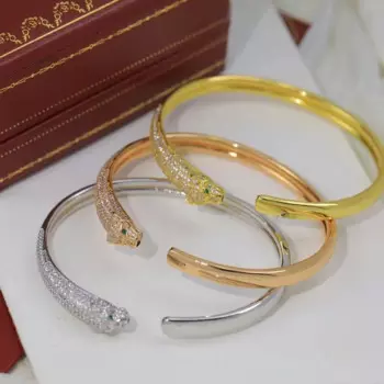 Женский браслет с головой леопарда, из серебра 925 пробы